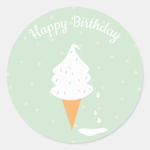 Happy Birthday Ice Cream Cone Sprinkles Polka Dots Classic Round Sticker