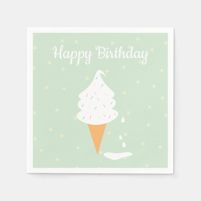 Happy Birthday Ice Cream Cone Sprinkles Polka Dots Napkins (Front)