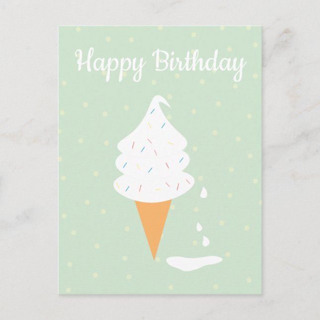 Happy Birthday Ice Cream Cone Sprinkles Polka Dots Postcard (Front)