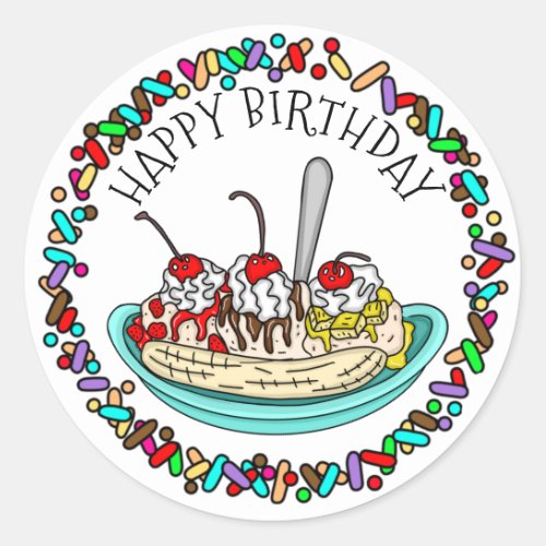 Happy Birthday  Ice Cream Party Classic Round Sticker