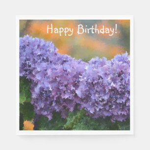 Happy Birthday Impressionistic Purple Hydrangea Napkins