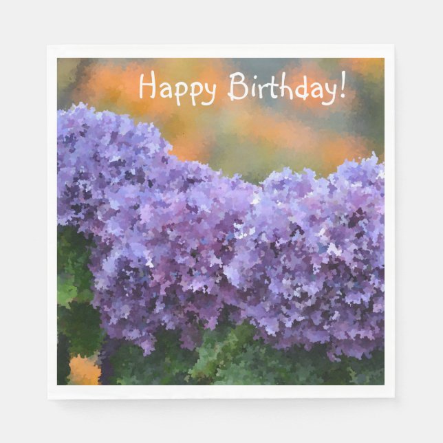 Happy Birthday Impressionistic Purple Hydrangea Napkins (Front)