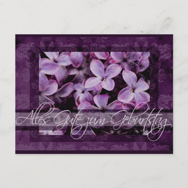 Happy Birthday in German Lilac Blossoms Postcard (Front)
