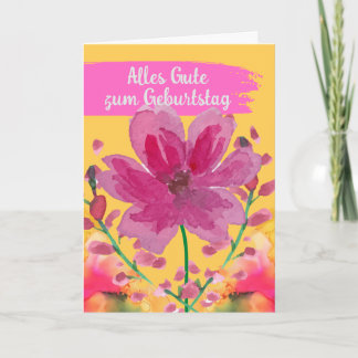 Happy Birthday in German Watercolor Flowers Card