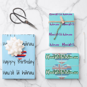 Happy. Birthday in Hawaiian Wrapping Paper Sheets