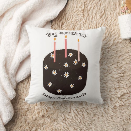 Happy Birthday in Korean Hangeul Throw Pillow