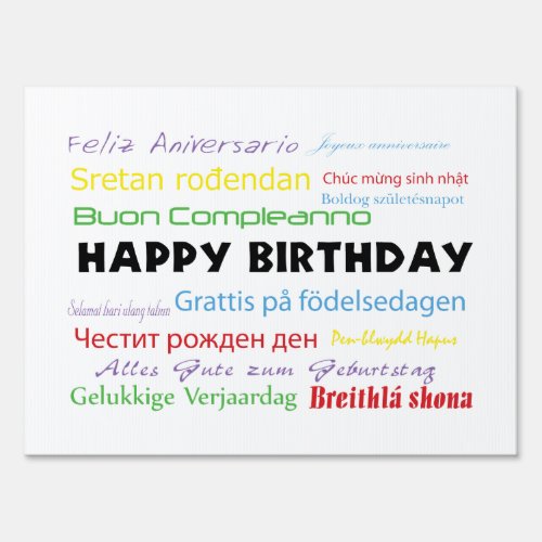 Happy Birthday in Many Languages Colorful Sign