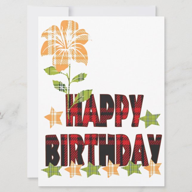 Happy Birthday in Plaid Holiday Card (Front)