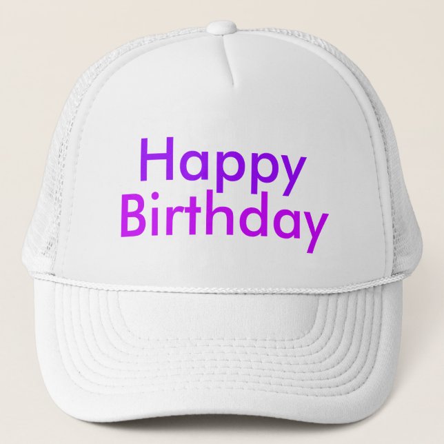 Happy Birthday in Purple and Magenta Party Trucker Hat (Front)