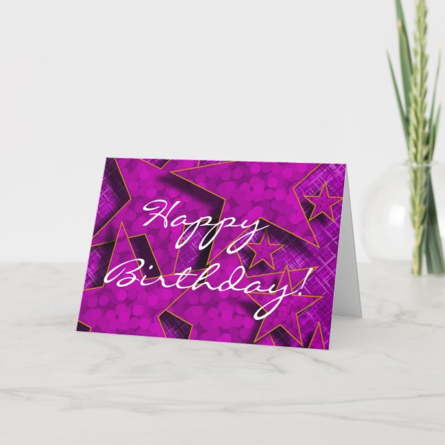 Happy Birthday in Purple Stars Card (Front)