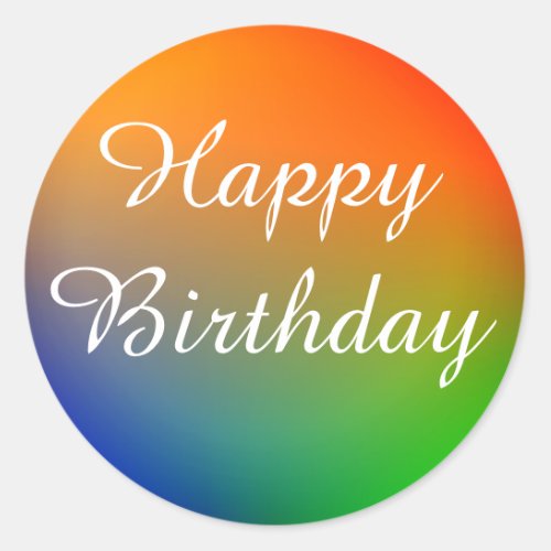Happy  Birthday in rainbow texture Classic Round Sticker