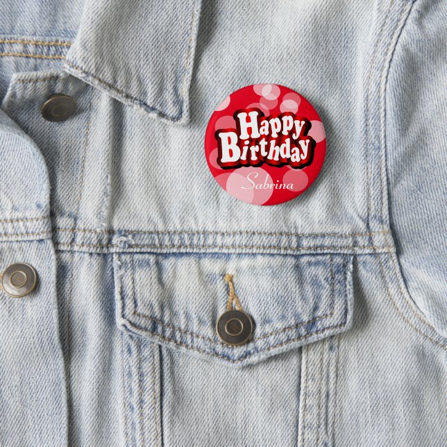 Happy Birthday in Red Bokeh Pinback Button (In Situ)