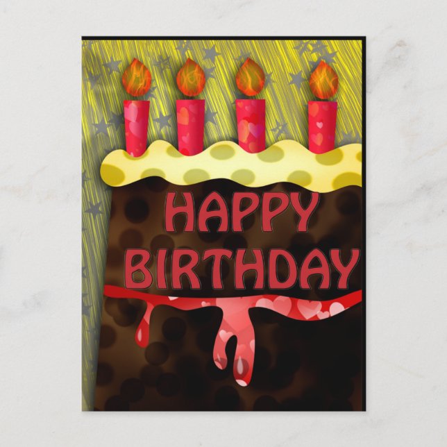  Happy Birthday in Red Cake | Candles Postcard (Front)