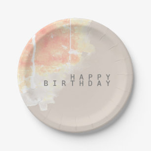 Happy Birthday in Sand Color Paper Plates