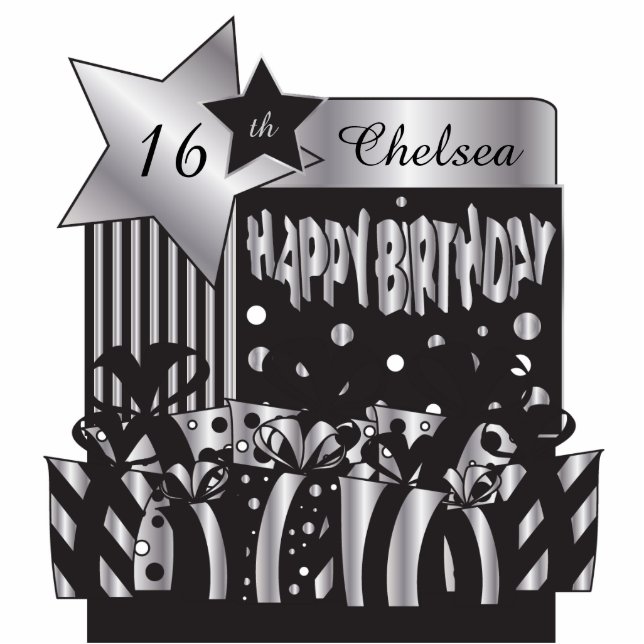 Happy Birthday in Silver & Black | DIY Name & Age Cutout (Front)