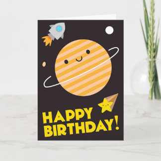 Happy Birthday In Space - Kawaii Planet Card