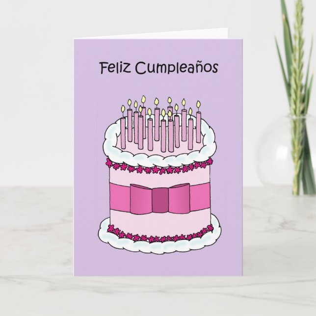 Happy Birthday in Spanish Cake and Candles Card (Front)