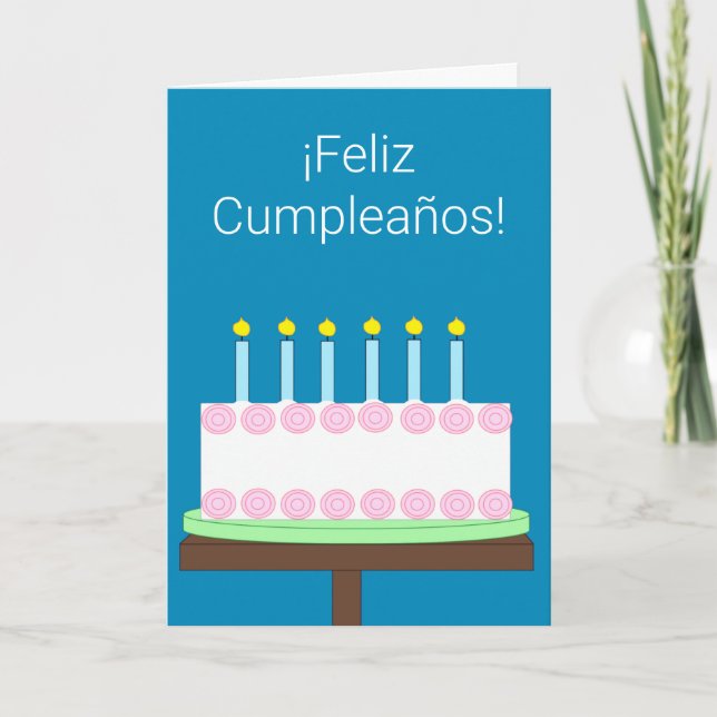 Happy Birthday in Spanish: Dark blue-green Blank Card (Front)