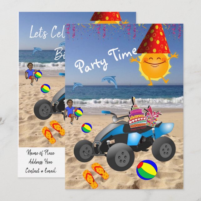 Happy Birthday Invitation African Boy Beach Bum (Front/Back)