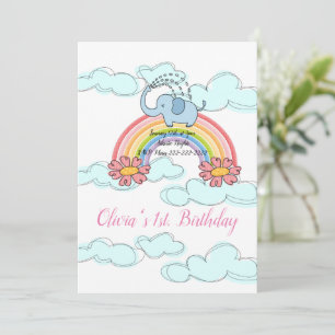 Happy Birthday Invitation Baby Blue Elephant