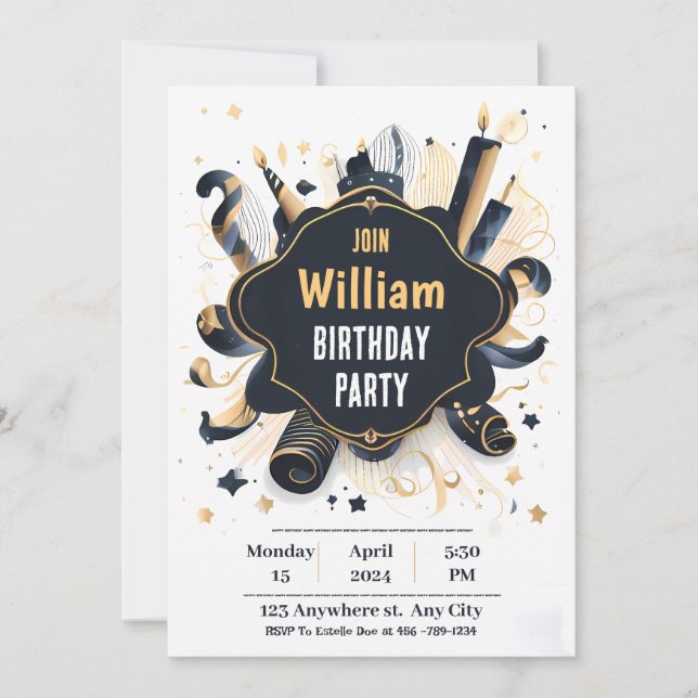 Happy Birthday invitation card for Him 01 (Front)
