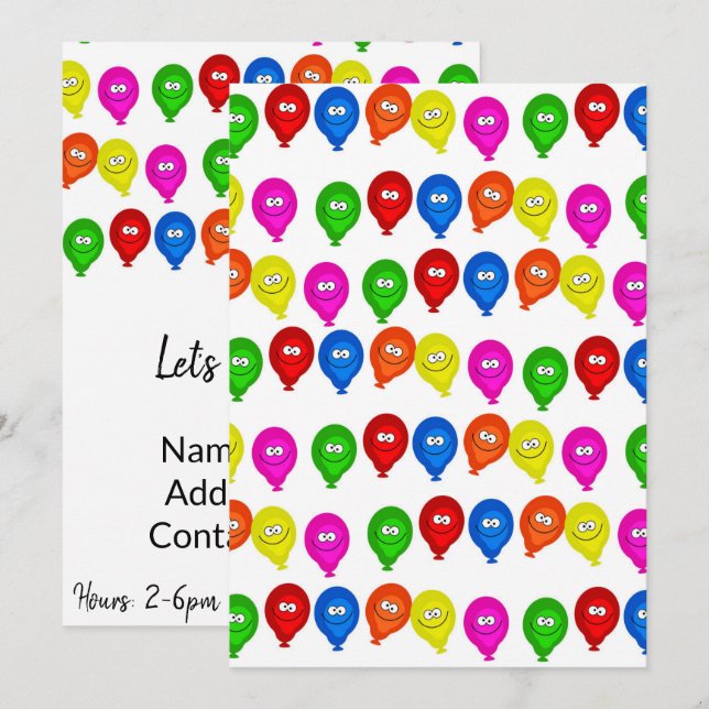 Happy Birthday Invitation Colorful Balloons (Front/Back)