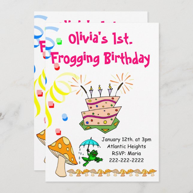 Happy Birthday Invitation Frogging First Wild One  (Front/Back)