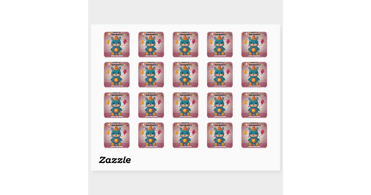Happy Birthday Invitation Square Sticker | Zazzle