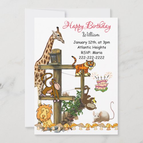 Happy Birthday Invitation Wildlife Animals 