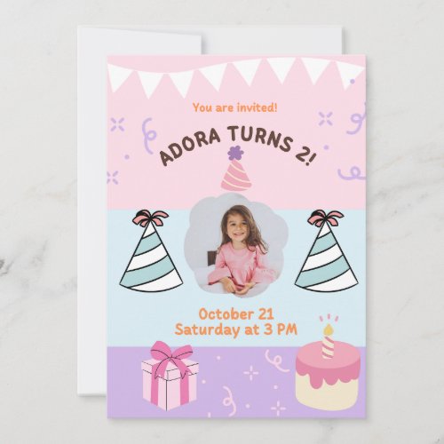   Happy Birthday invitation with pink Purple  colo