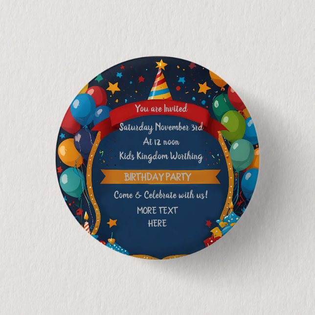 Happy Birthday Invite  Button (Front)