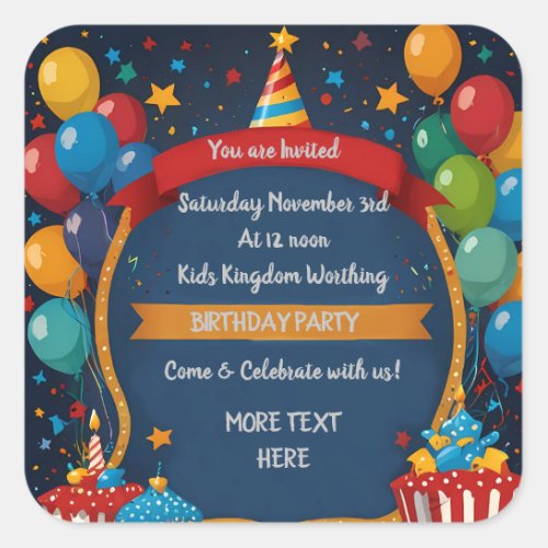 Happy Birthday Invite  Square Sticker