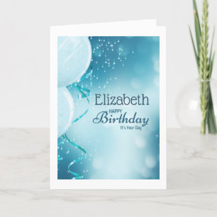 Happy Birthday It's Your Day Name Blue Balloons Card