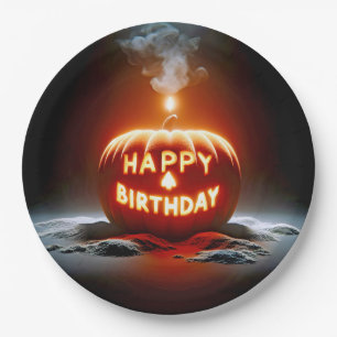 Happy Birthday Jack-o-lantern Candle Paper Plates