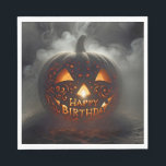 Happy Birthday Jack-o-lantern In Smoke Napkins<br><div class="desc">An eerie jack-o-lantern with intricate carvings and the words "Happy Birthday" illuminated from within is surrounded by swirling smoke</div>