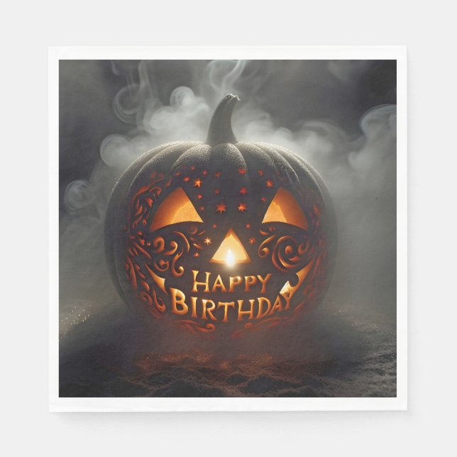 Happy Birthday Jack-o-lantern In Smoke Napkins (Front)