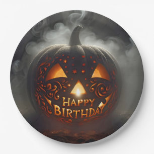 Happy Birthday Jack-o-lantern In Smoke Paper Plates