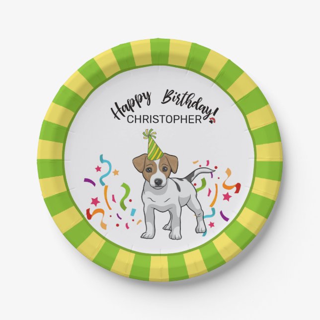 Happy Birthday Jack Russell Terrier  Dog Party Paper Plates (Front)
