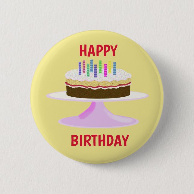 Happy Birthday jam sponge cake and candles Button (Front)