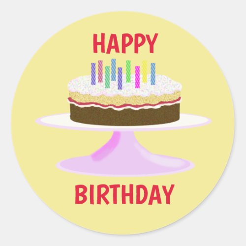 Happy Birthday jam sponge cake with candles Classic Round Sticker