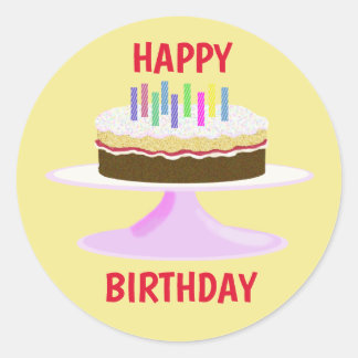 Happy Birthday jam sponge cake with candles Classic Round Sticker