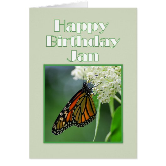 Happy Birthday Jan Monarch Butterfly Cards (Front)