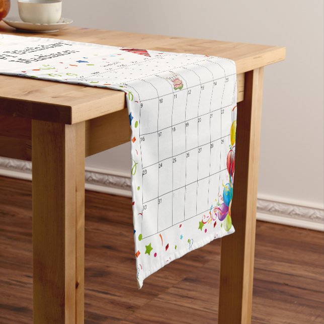 Happy Birthday January 2022 Calendar Short Table Runner (In Situ)