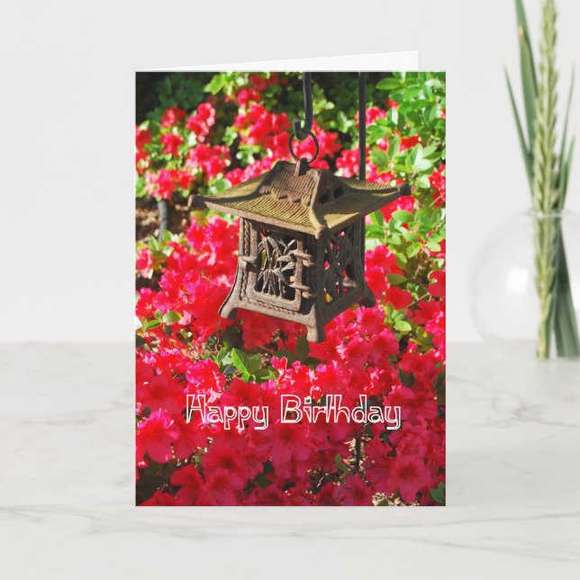 Happy Birthday Japanese Lantern and Azaleas Card (Front)