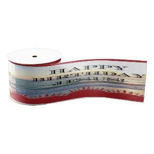 Happy Birthday Jesus and Red Christmas Trees Grosgrain Ribbon
