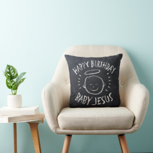 Happy Birthday Jesus - Christ Christian Christmas Throw Pillow