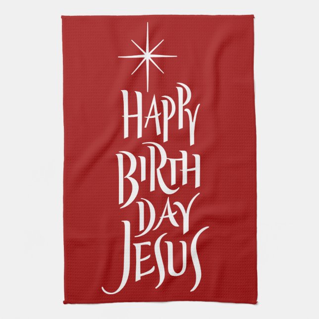 Happy Birthday Jesus Christian Calligraphy Star    Kitchen Towel (Vertical)