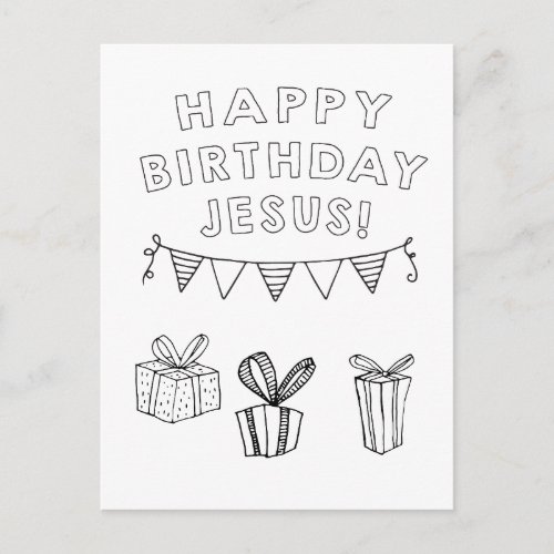Happy Birthday Jesus Christian Childrens Coloring Postcard