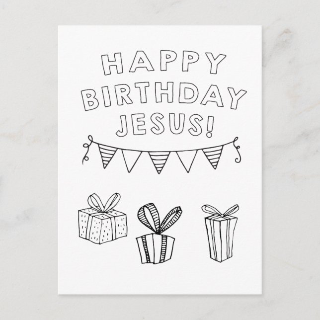 Happy Birthday Jesus Christian Children's Coloring Postcard (Front)