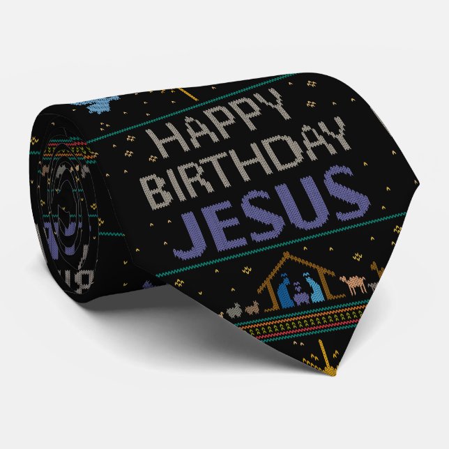 Happy Birthday Jesus Christian Christmas Christ Neck Tie (Rolled)